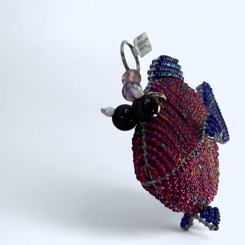 Purple & Red Beaded Fish Keychain Key Charm Bag Charm Statement Oversized